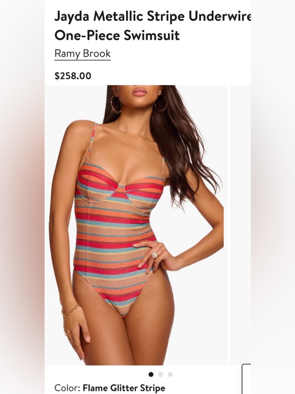 Ramy Brook NEW Size Small Jayda Metallic Stripe Underwire One-Piece Swim $258